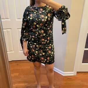EUC Banana Repubic FLORAL TIE-SLEEVE SHIFT DRESS Lemons & Roses Sz 8
